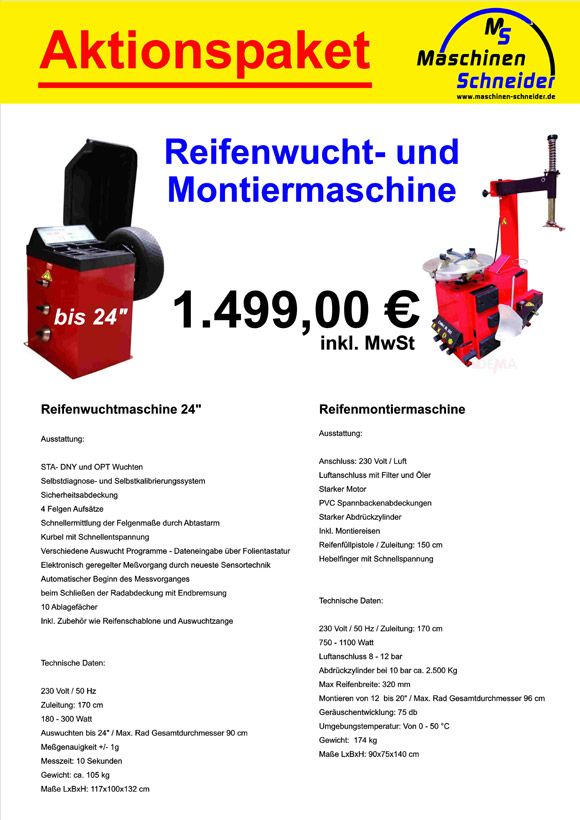 Angebot Aktionspaket Reifenwucht- Montiermaschinen